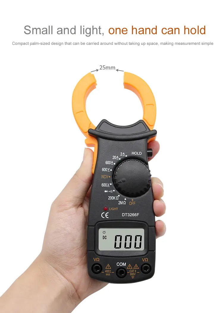 DT-3266F Digital Amper Clamp Meter Multimeter NCV Current Clamp Pincers Voltmeter Ammeter 600A AC/DC Ohm Current Voltage Tester