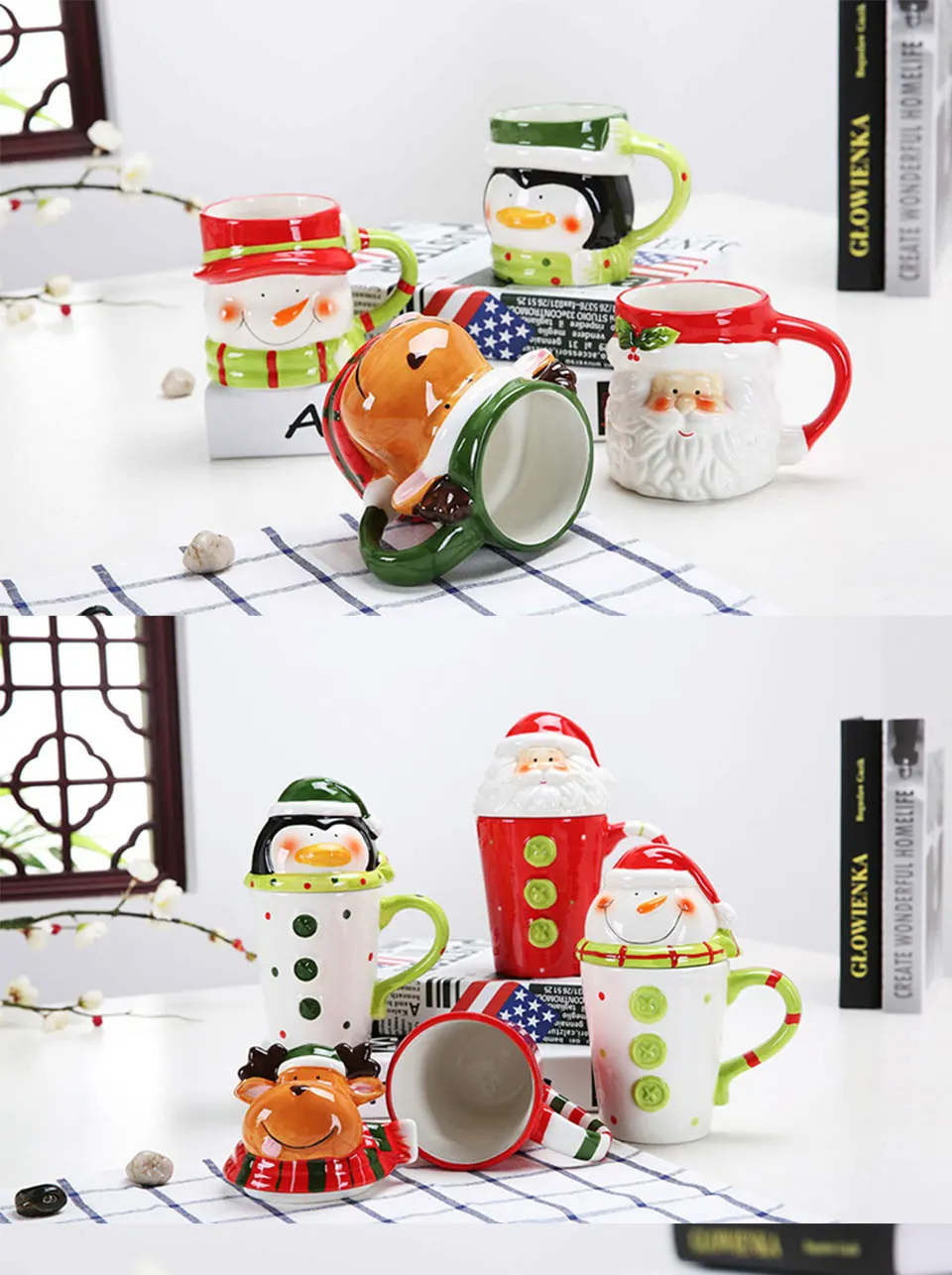 Креативная Рождественская кружка с крышкой милые животные керамическая чашка Санта Клаус Кофе Молоко чай вода чашки мультфильм Лось кружка для детей подарок