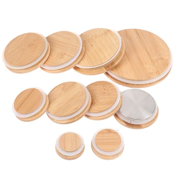 

1pcs Bamboo Lids Reusable Mason Jar Canning Caps Non Leakage Silicone Sealing Wooden Covers Drinking Jar Supplies
