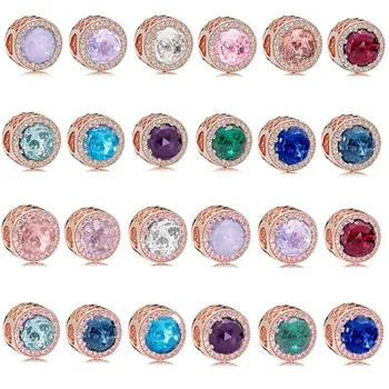 

925 Sterling Silver Rose Radiant Hearts With Pink & Clear Crystal Beads Fit Pandora Bracelet & Necklace DIY Jewelry