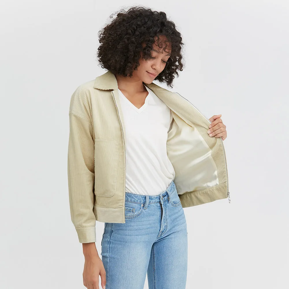LilySilk Куртка Классический вельветовый с длинным рукавом - Цвет: Corduroy Gray White
