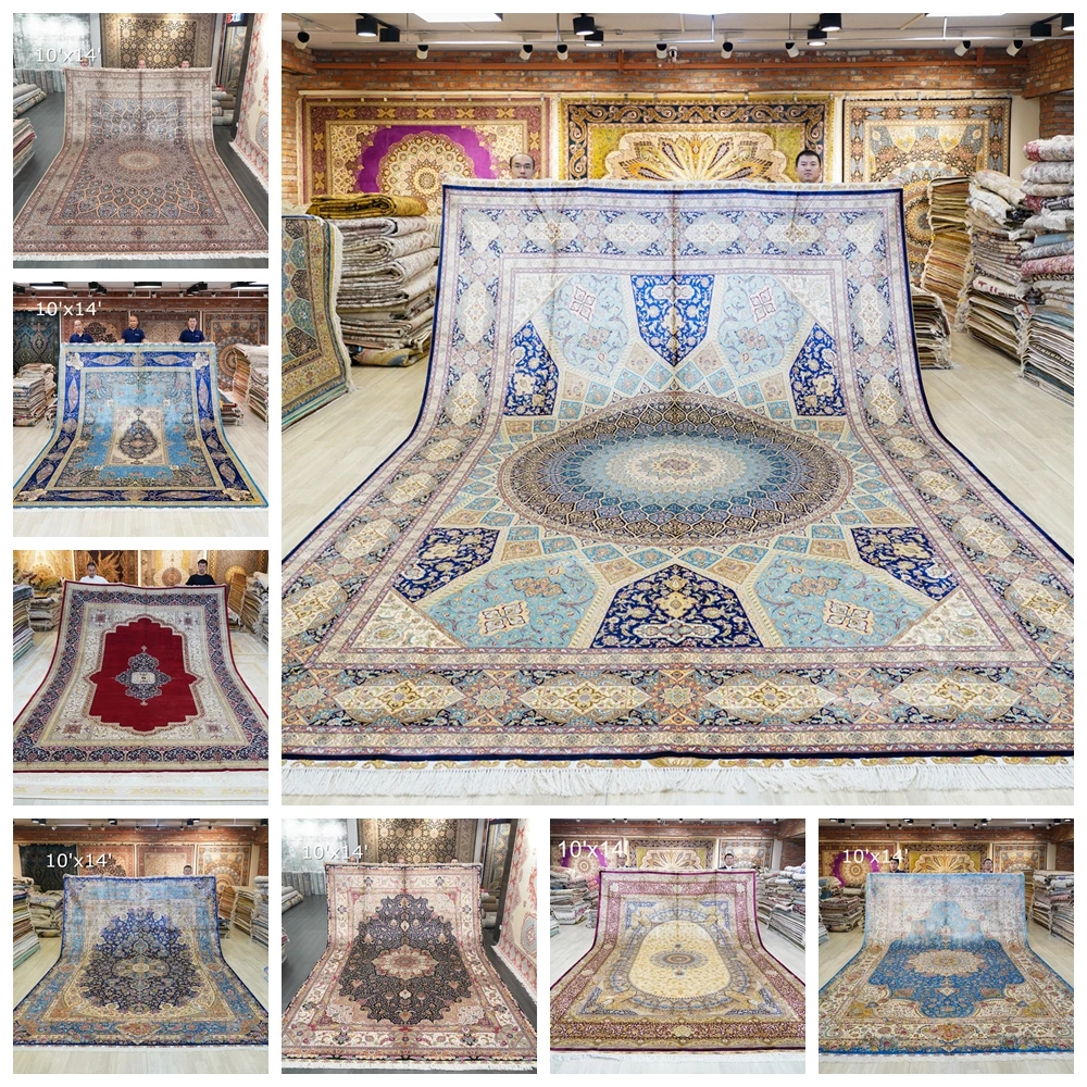 Collection Of 10x14ft Vantage Tabriz Turkish Silk Rug Large Antique