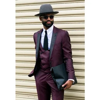 

Custom Made Burgundy Formal Men Suit Casual Style Groom Tuxedo 3 Pieces Wedding Suits For Men Blazer (Jacket+Pants+Vest)G565