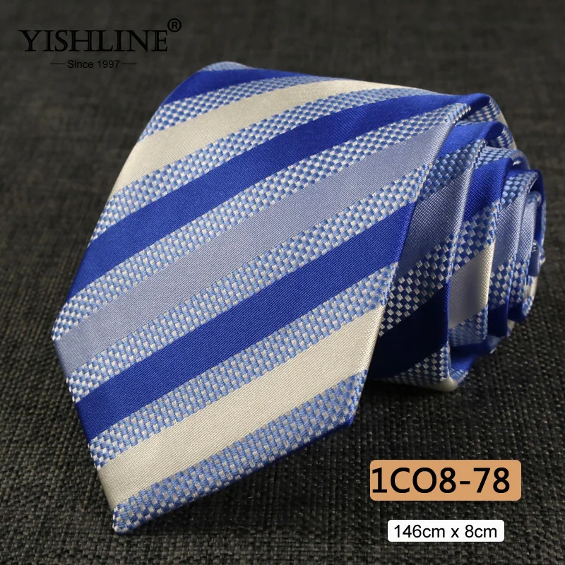 1CO8-78 YISHLINE, распродажа, 8 см, мужские галстуки, классический галстук, синий, для мужчин, в полоску, в клетку, серый, розовый, деловой галстук для жениха, свадебные аксессуары - Цвет: 1CO8-78