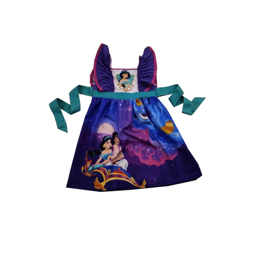 Тканое платье без рукавов для девочек с рисунком из мультфильма; милое платье с поясом для девочек