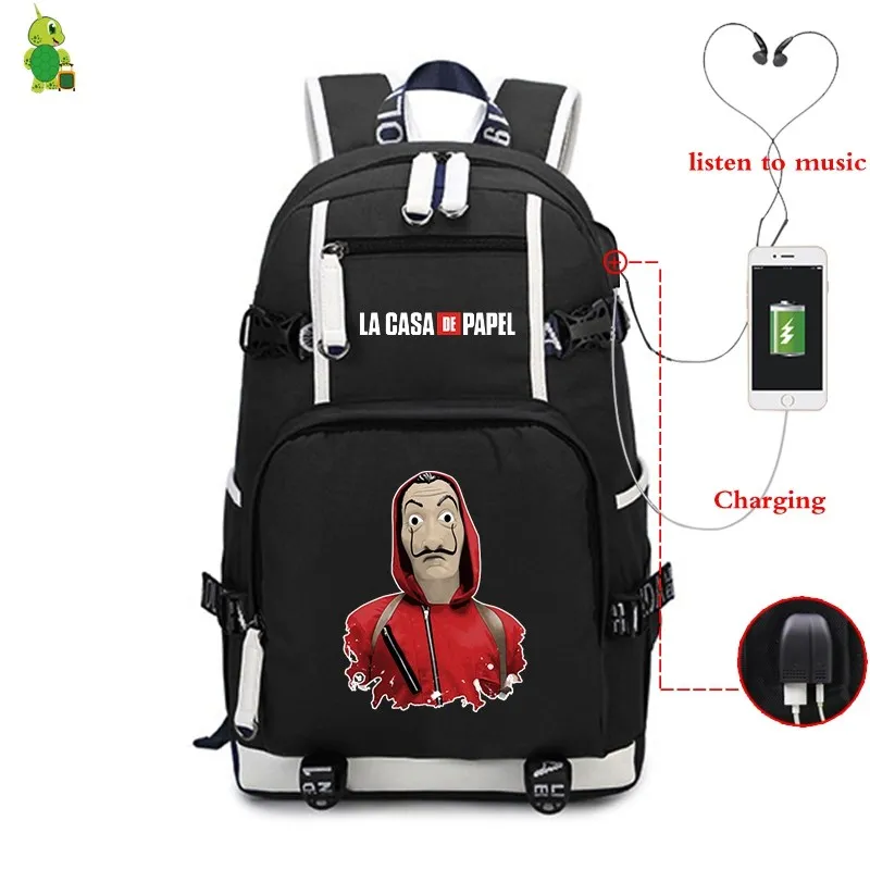 21 La Casa De Papel рюкзак для женщин USB зарядка Рюкзак для ноутбука школьные сумки для подростков девочек мальчиков большие дорожные сумки на плечо - Цвет: 21