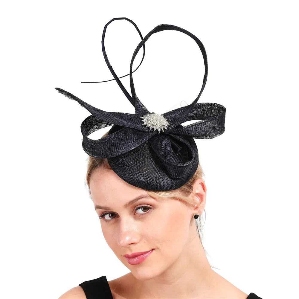 

Vintage millinery hats church sinamay fascinators elegant women Simulation pearl decoration headwear bridal married caps XMF306