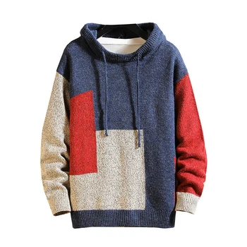 

Idopy Men's Sweater Hip Hop Street Style Pullover Patchwork Loose Fit Warm Winter Designer Hooded Sweater
