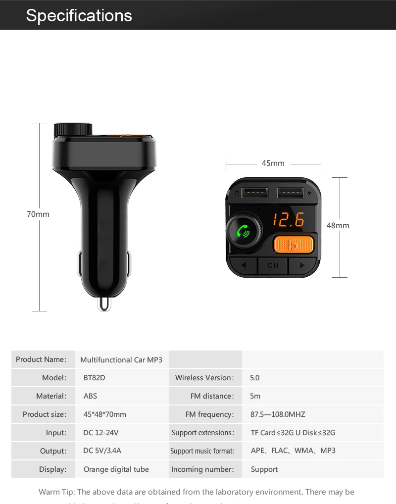 BT82D хит Bluetooth 5,0 Автомобильный MP3-плеер Bluetooth fm-передатчик комплект Hands-Free 3.1A двойной USB Автомобильное зарядное устройство автомобильные аксессуары