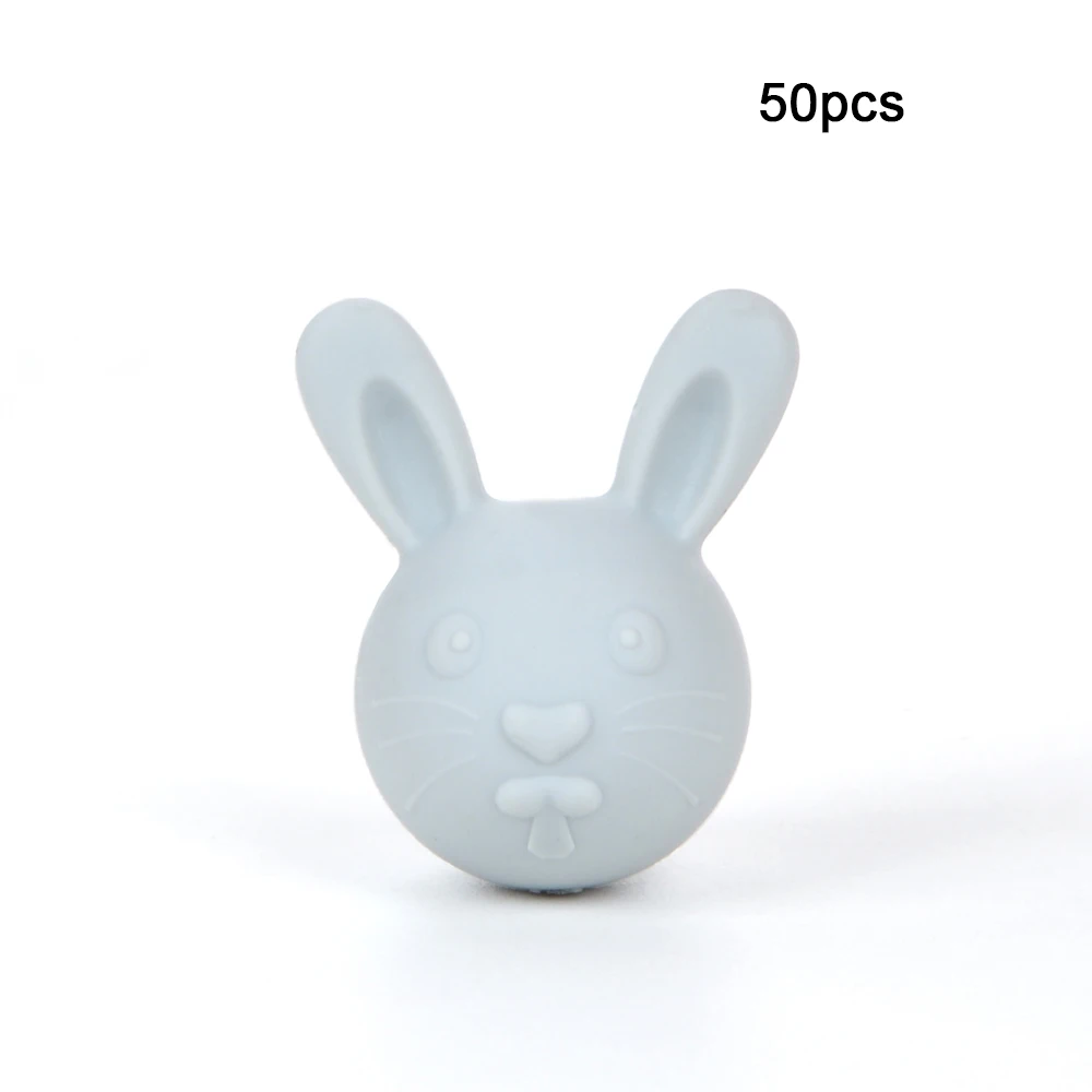 LOFCA 50 шт Кролик силиконовые бусины BPA-Free пищевого силикона Прорезыватели животных кролики бусины для прорезывания зубов ожерелье уход за зубами - Цвет: light grey