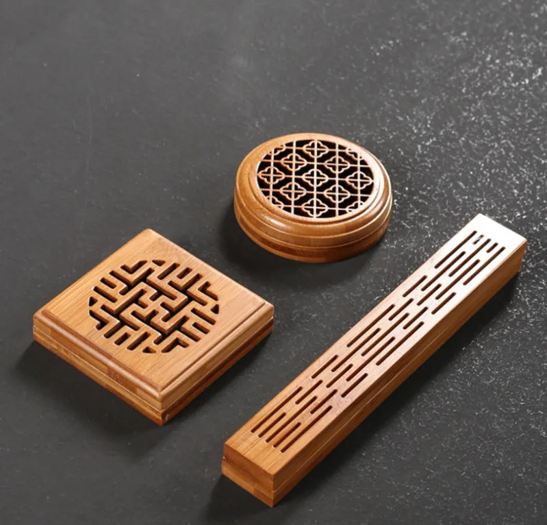 Bamboo Incense Burner Carving Stick Incense Box Sandalwood Plate Incense Burner Hollow Wood