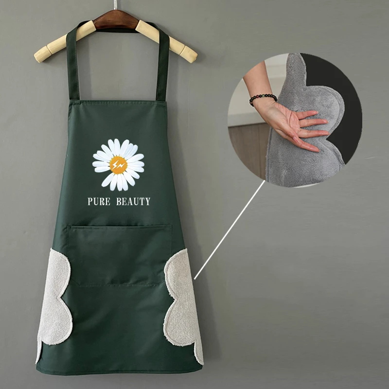 1pcs Daisy Printed Apron For Women Adult Bibs Home Cooking Baking Coffee Shop Side Wipe Cleaning Aprons Kitchen Accessories