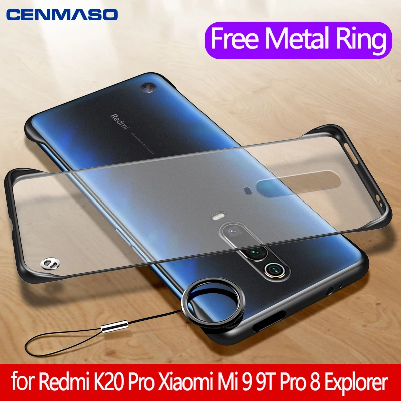 

for Redmi K20 Pro Note 7 8 Case Frameless Transparent Metal Ring Shockproof Cover for Xiaomi Mi 9 9T Pro CC9e A3 8 Lite SE Case