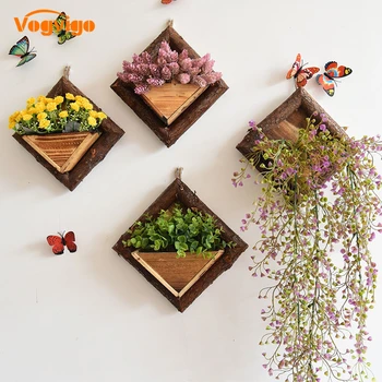 

Indoor Garden Plant Growth Retro Antiseptic Wood Hanging Flower Pot Creative Photo Frame Flower Basket Wall Hanging Decoration