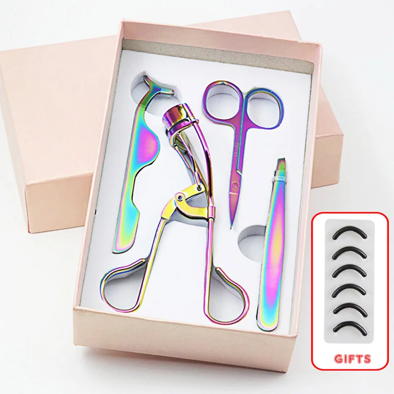 

4Pcs Multifunctional Eyelash Makeup Tools Set Mini Eyelash Curler False Eyelashes Extension Tweezers Scissors with Storage Box