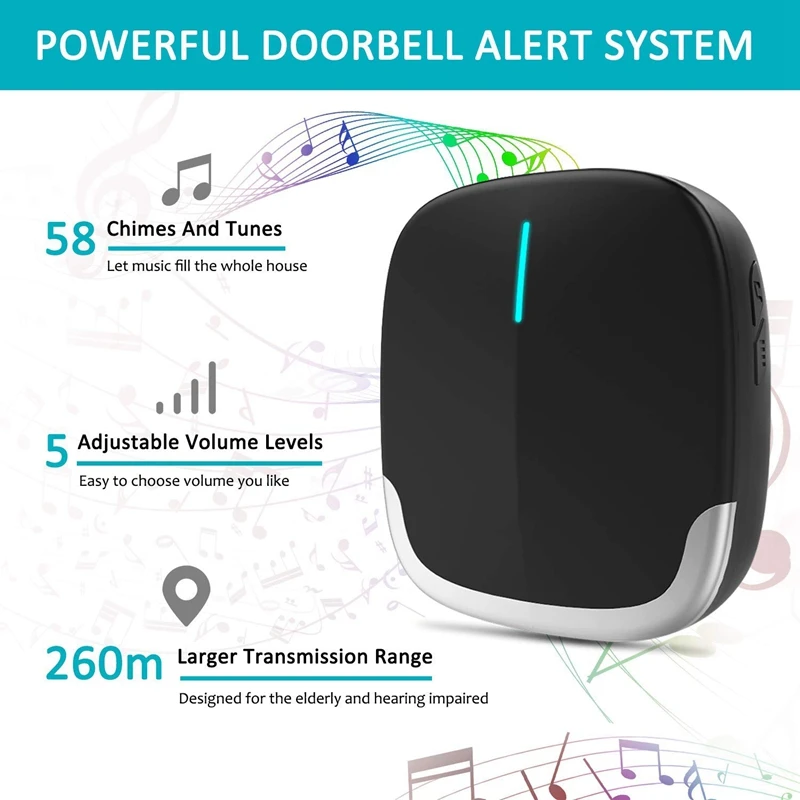New-Smart Wireless Doorbell Waterproof Remote Wireless Doorbell Electronic Remote Control Doorbell Machine(EU PLUG