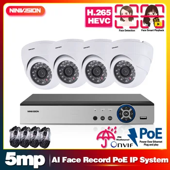 

4CH 5MP 1080P Face Audio Record POE NVR Kit H.265 CCTV System 5MP POE Dome Indoor Security IP Camera P2P Video Surveillance Set