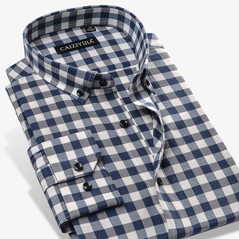 

Men's Fashion Long Sleeve Premium Gingham Shirt Simple Design Casual Button-down Plaid Checkered 100% Cotton Shirts