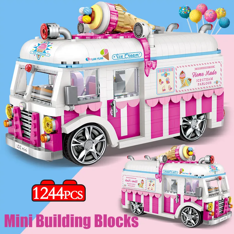 1244 шт. мини-мороженое Ван розовый автомобиль торт Автобус Грузовик Строительные блоки Друзья самодельные фигурки кирпичи развивающие игрушки для девочек создатель