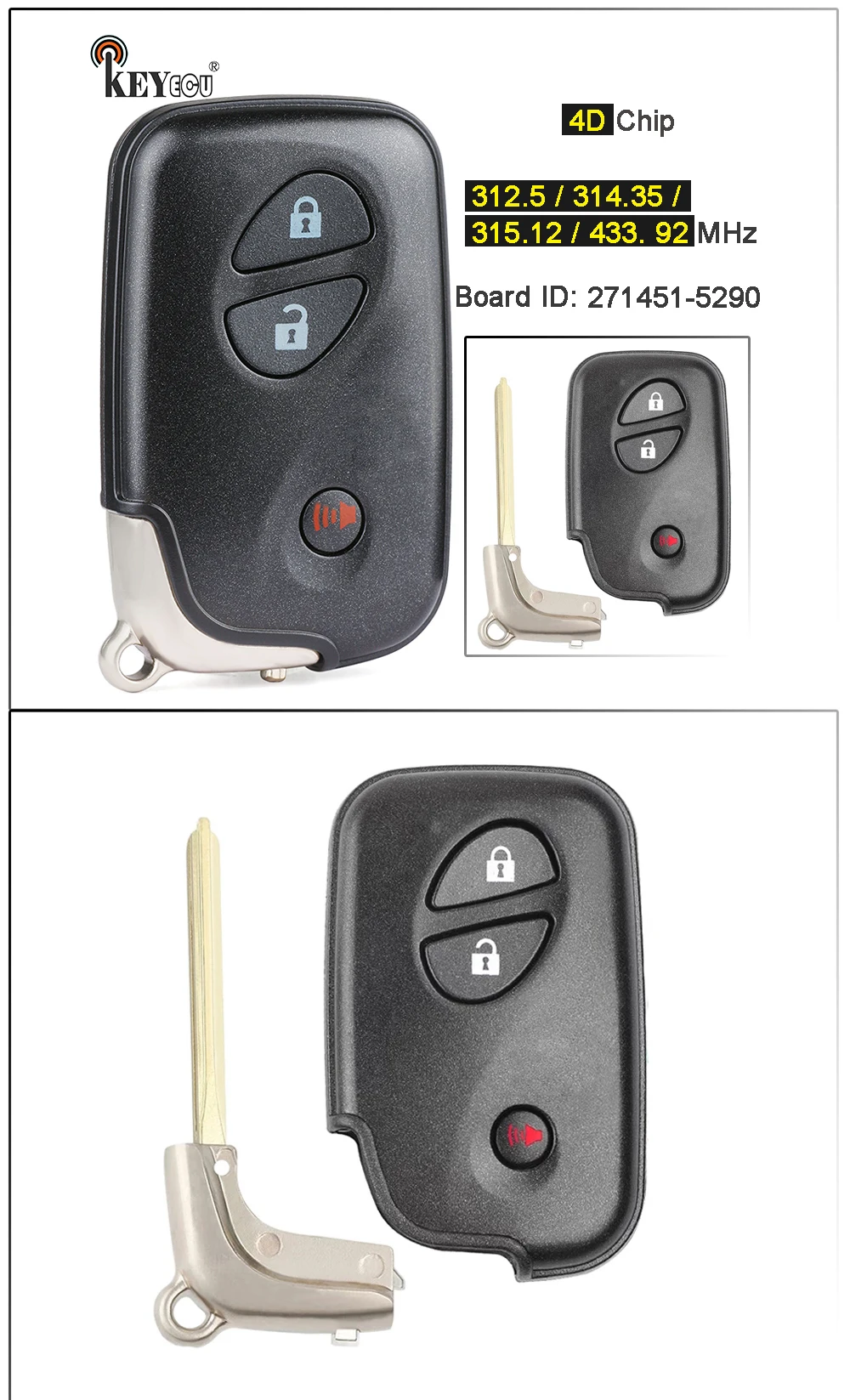 Keyforkess 312 / 314.3 / 315 / 434.3MHz HYQ14ACX Board: 5290 Smart Remote Key Fob per Lexus CT200h RX350 RX350h 2010-2017 - Hbc797d7640fe47eb9e6c735b65c3745bn