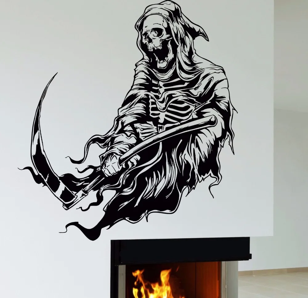 Grim Reaper Character Vinyl Wall Stickers Skeleton Death Horror Style Decals Home Interior Decoration Adhesive Poster | Дом и сад