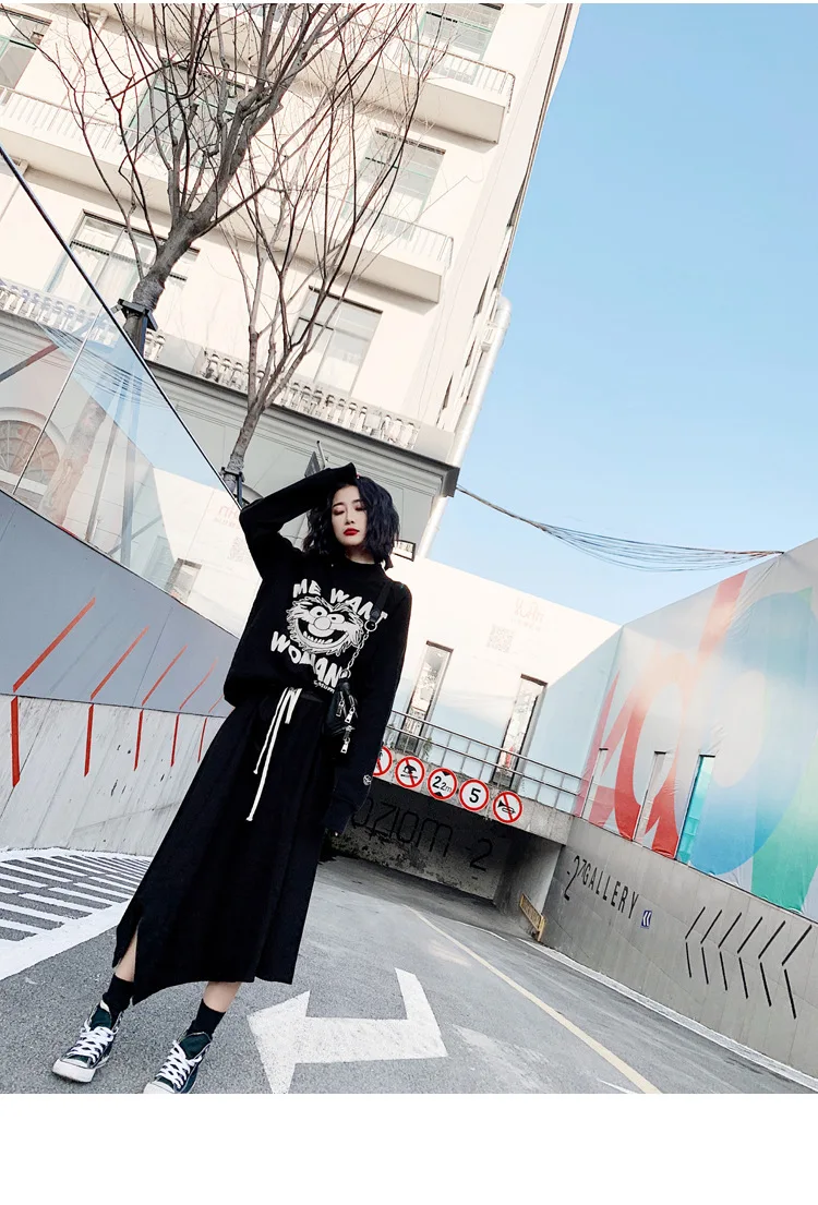 Personality popular logo hoodie woman new dark harbor style semi-high collar loose with velvet