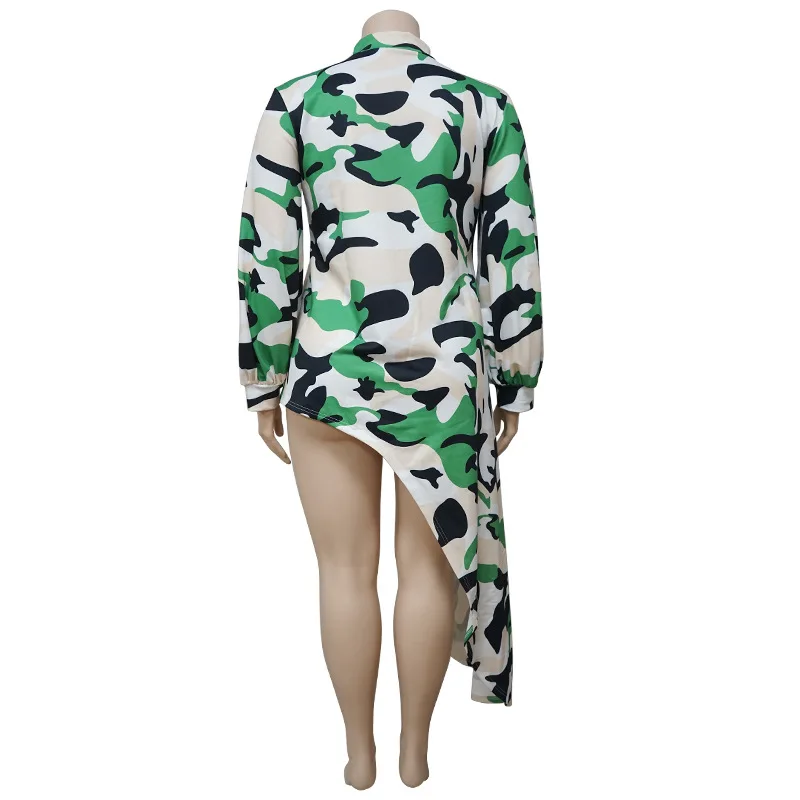 Plus Size Tops L-4xl Wholesale Long Sleeve Shirts for Women Camouflage Loose Casual Irregular Hem Polyester Blouses Dropshipping