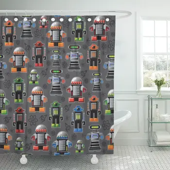

50S Pixel Robots Pattern Android Atomic Automaton Cyborg Machine Shower Curtain Waterproof Polyester Fabric 60 x 72 Inches