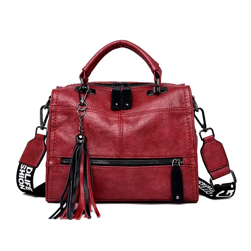 Ретро Женские сумки через плечо с кисточкой женские кожаные сумки bolso mujer tote Роскошные брендовые сумки для женщин sac основной femme - Цвет: Red