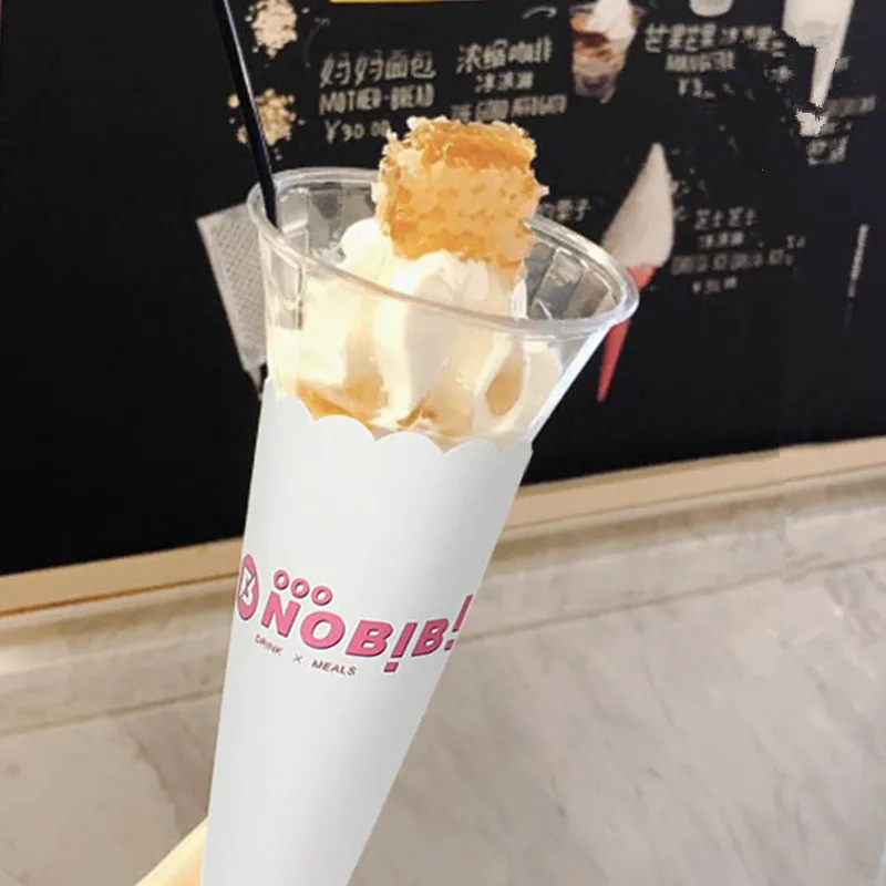 

100pcs Net red ice cream cone creative transparent disposable pudding jelly mini plastic torch cup 220ml small dessert paper cup