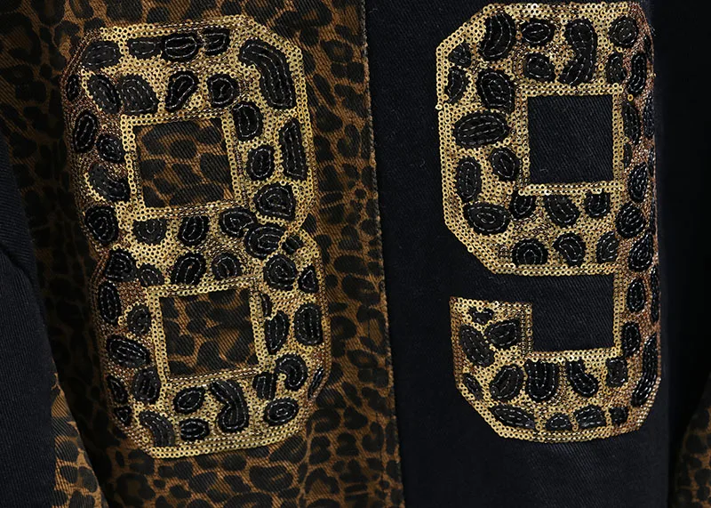 Европейский стиль джинсовая куртка для женщин осень новая свободная короткая леопардовая строчка блестки цифровая джинсовая куртка уличная