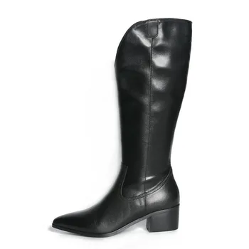 

Genuine Leather Knee High Boots Shoes Woman Side Zipper Pointed Toe High Heels Women boots Autumn Winter Party boots