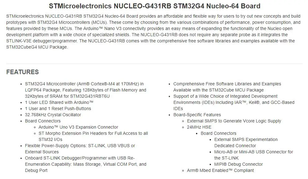 1 шт. х NUCLEO-G431RB ARM STM32 Nucleo-64 макетная плата с MCU STM32G431RB