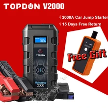 TOPDON V2000 Car Jump Starter 20800mAh 12V 2000A Peak Emergency Starter 10W Wireless Charger Car Battery Power Bank SOS Flashlig