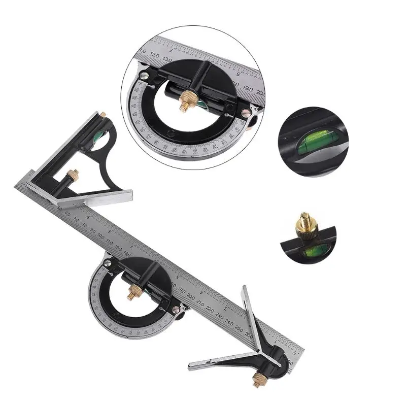12" Combination Protractor Tri-Square Angle Ruler Machinist Stainless Steel Measuring Tools Professional