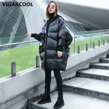 

Winter long section bright fabric cotton clothing female loose thick coat large cotton coat cartoon bear down Cotton clothing