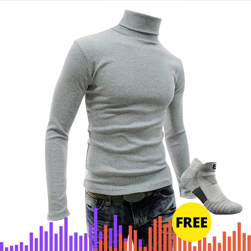 STYLE 2 LIGHT GRAY Зимний мужской свитер с высоким воротом, мужской однотонный простой облегающий свитер с высоким воротом, вязаный пуловер с длинным рукавом, Топ - Цвет: STYLE 2 LIGHT GRAY