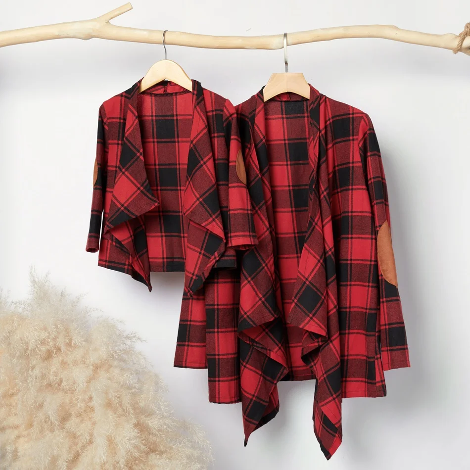 PatPat New Arrival Autumn and Winter Plaid Long Sleeve Cardigan for Mom and Me Family