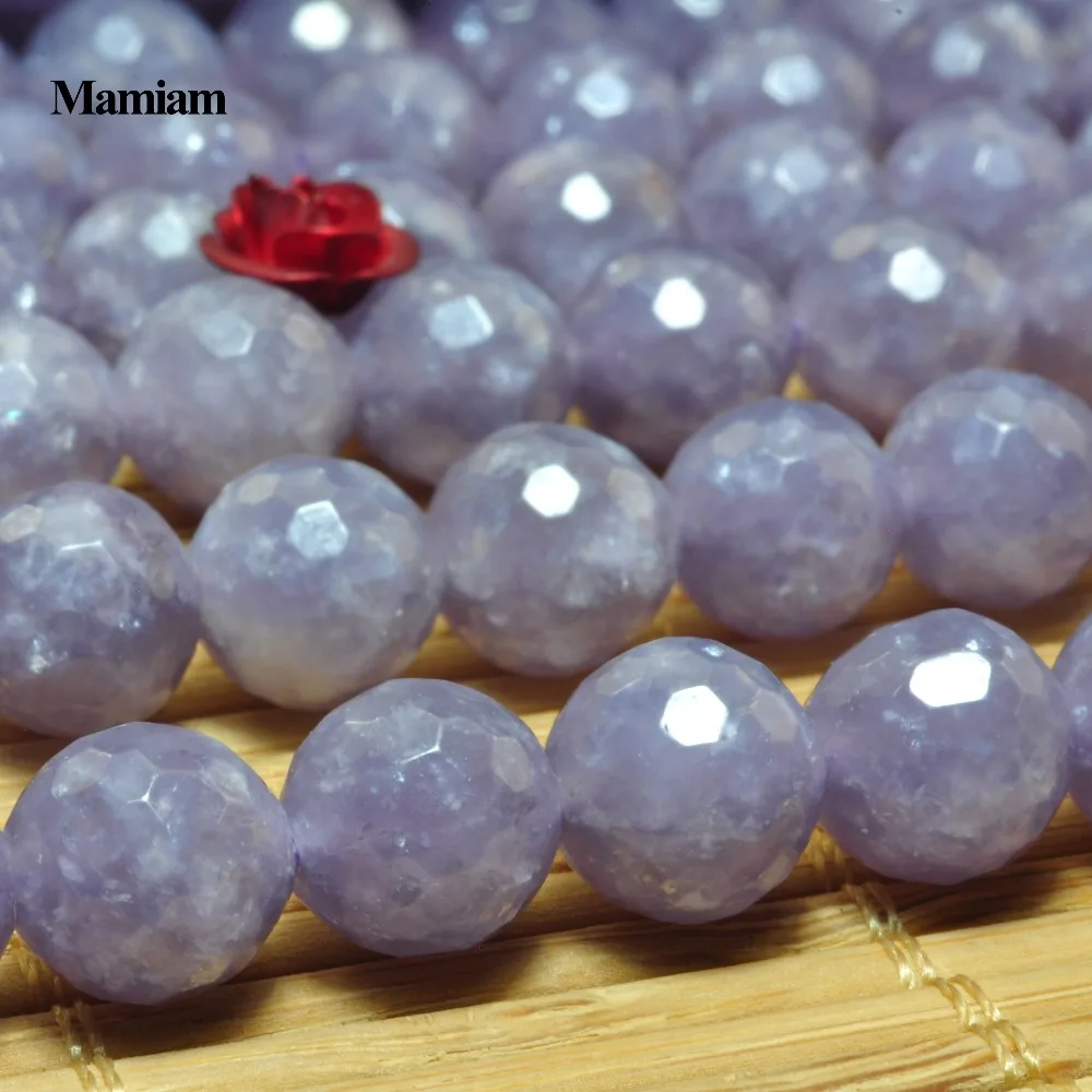 Mamiam natural roxo lepidolite facetado contas redondas