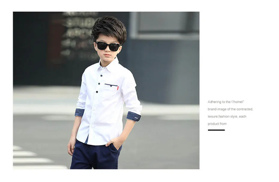 Shirt For Boy Dot Patchwork Boys Shirts Turn Down Collar Kids Blouse For Boys Autumn Korean School Clothes For Boys 6 8 10 12 14