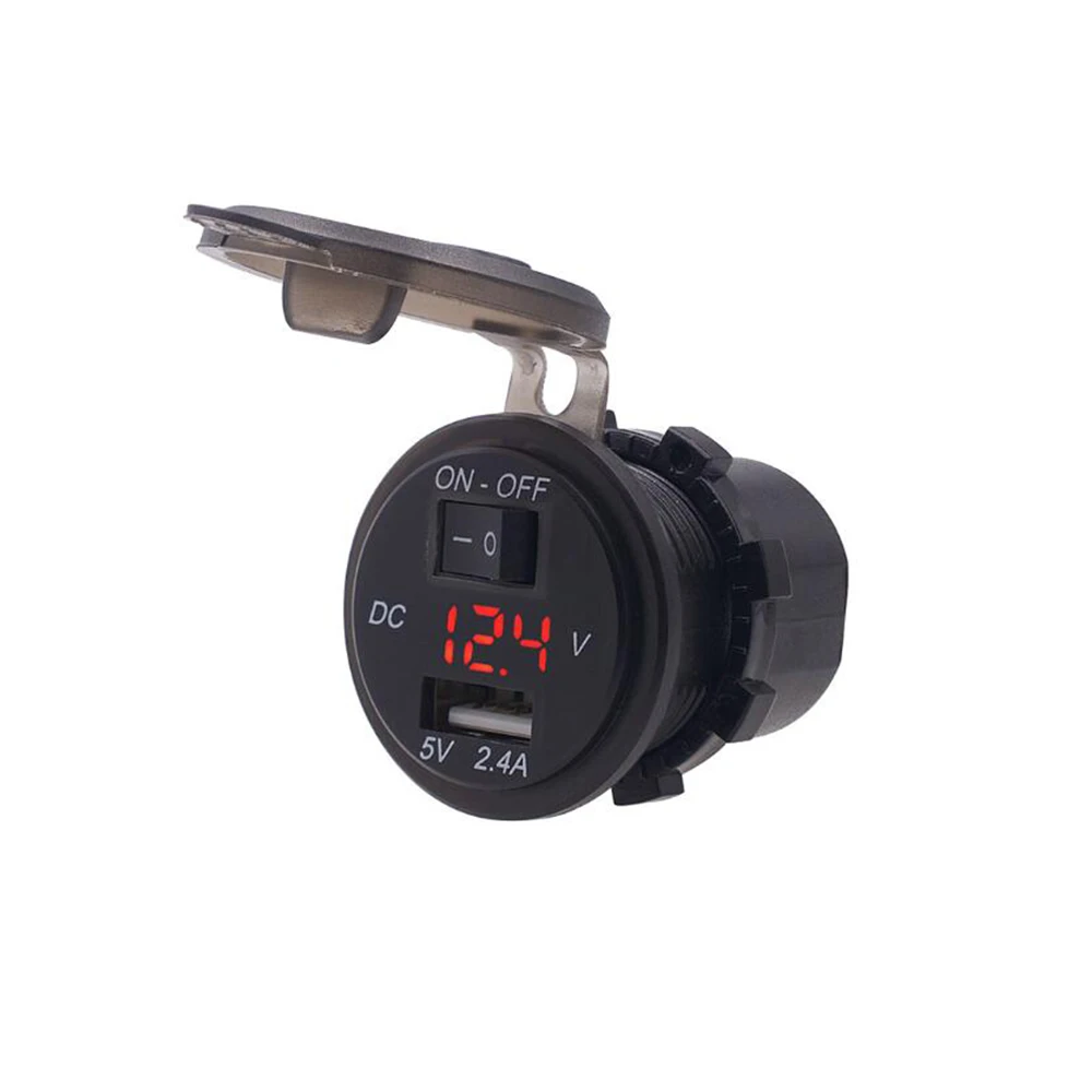 

Car USB charger with switch control 12v digital display modified car charger waterproof charger