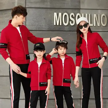 

Family Clothing Set Mother Daughter Match Suits Parent-child Tracksuit Kids Dad Mom Coat + Tshirt + Pants 3pcs Outfits