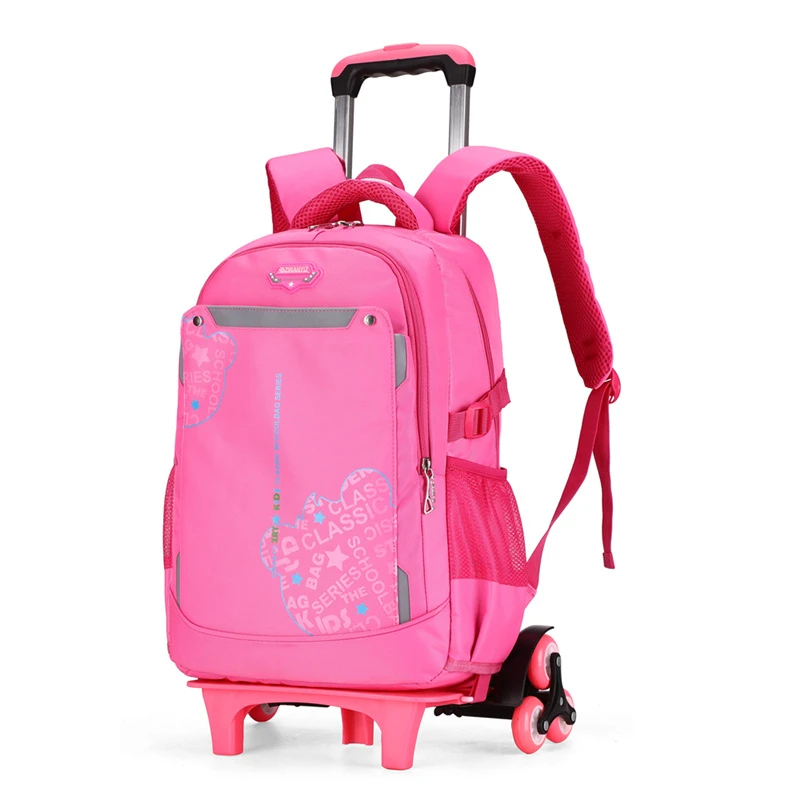 Последние детские школьные сумки для мальчиков и девочек школьная сумка на колесах багажный рюкзак съемные детские школьные сумки с 2/6 колесами - Цвет: rose red 2