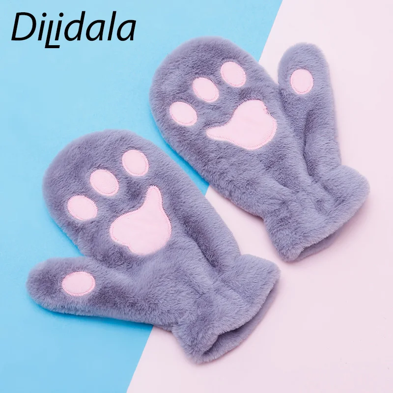 Dilidala, кошачьи когти, плюшевые теплые перчатки, зимние уличные лыжные утолщенные, имитация кроличьей шерсти, Детские Мультяшные перчатки