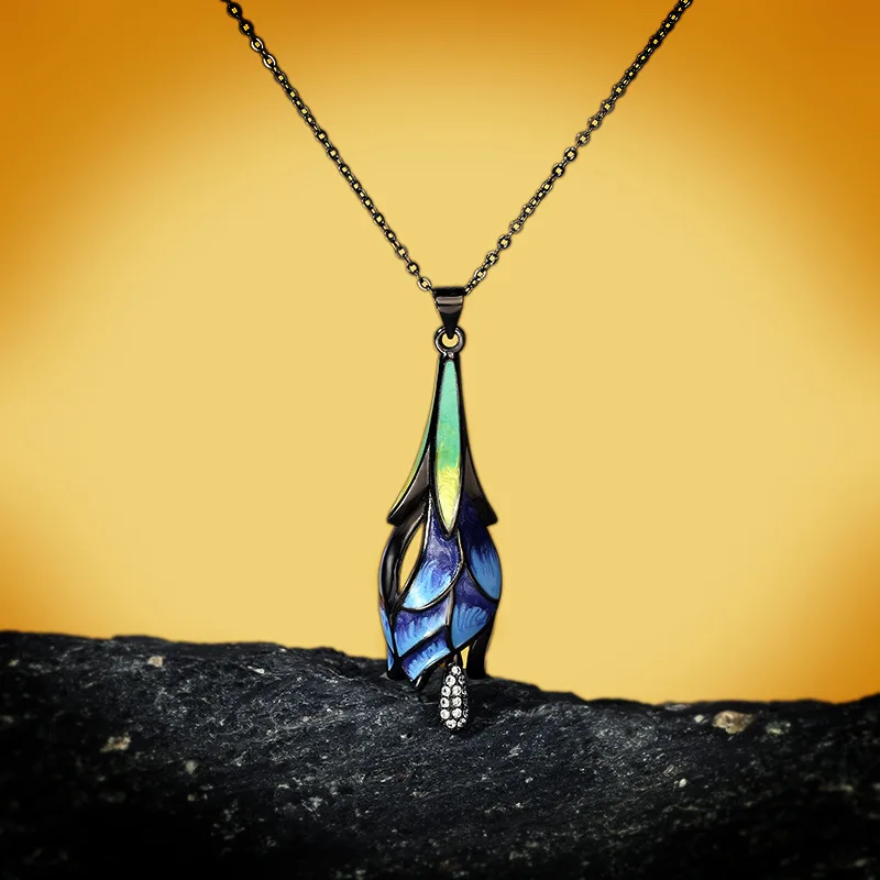 2023 New Dream Color Blue Lotus Necklace Ethnic Elegant Ladies 925 Silver Necklace Handmade Enamel Ladies Jewelry Charm Necklace - Image 2