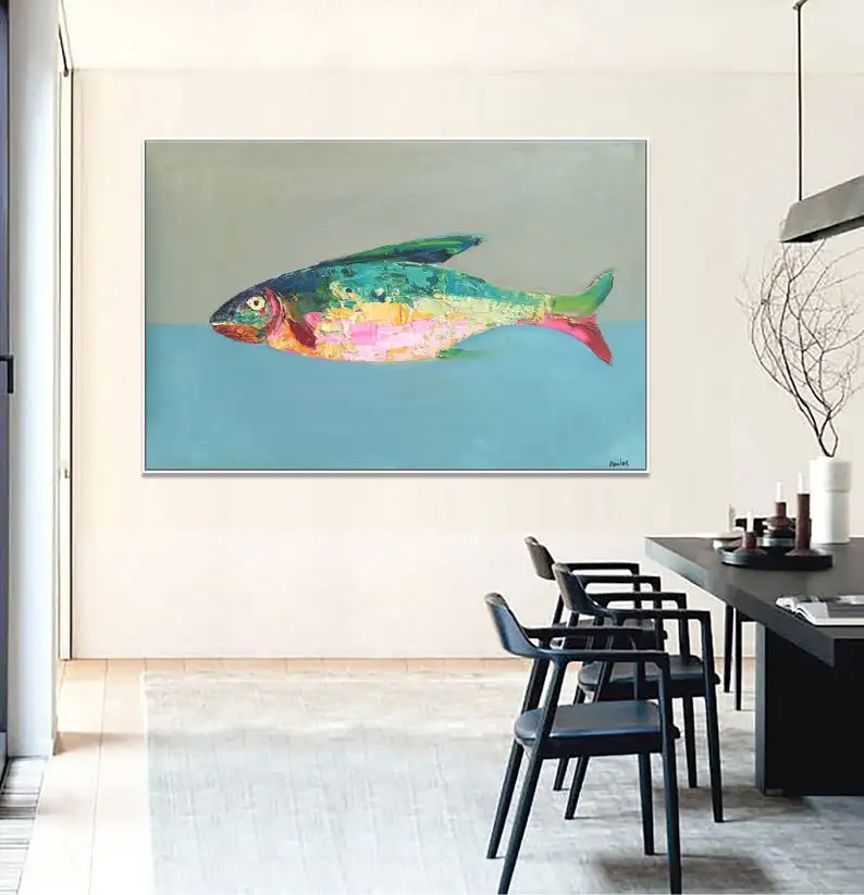 

Abstract Oil Painting Fish Abstract Paintign Abstract Canvas Art Large Abstract Painting Contemporary Art Kitchen Wall Art
