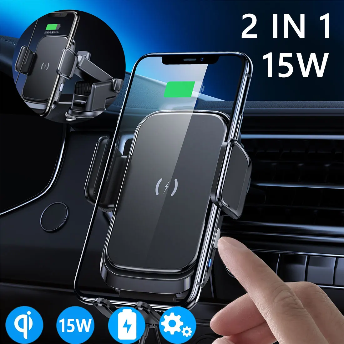 

Wireless Car Charger Air Vent Phone Holder 15W Qi Fast Charging Car Mount AutoClamping Windshield Dashboard For IPhone 11 XS MAX