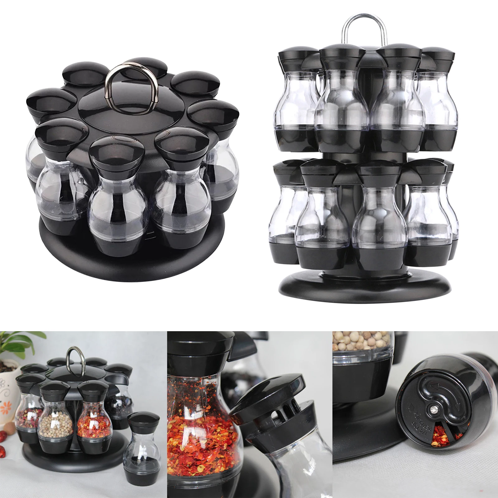 Rotary Seasoning Rack Revolving Spice Rack With 8/16 Jars, Countertop
