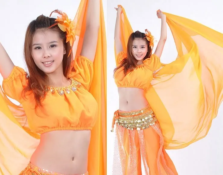 Индийский Оранжевый танец живота костюм современный Восточный BellyDancing пряжа шарф для женщин BellyDance костюм сценическое шоу шаль для танцев