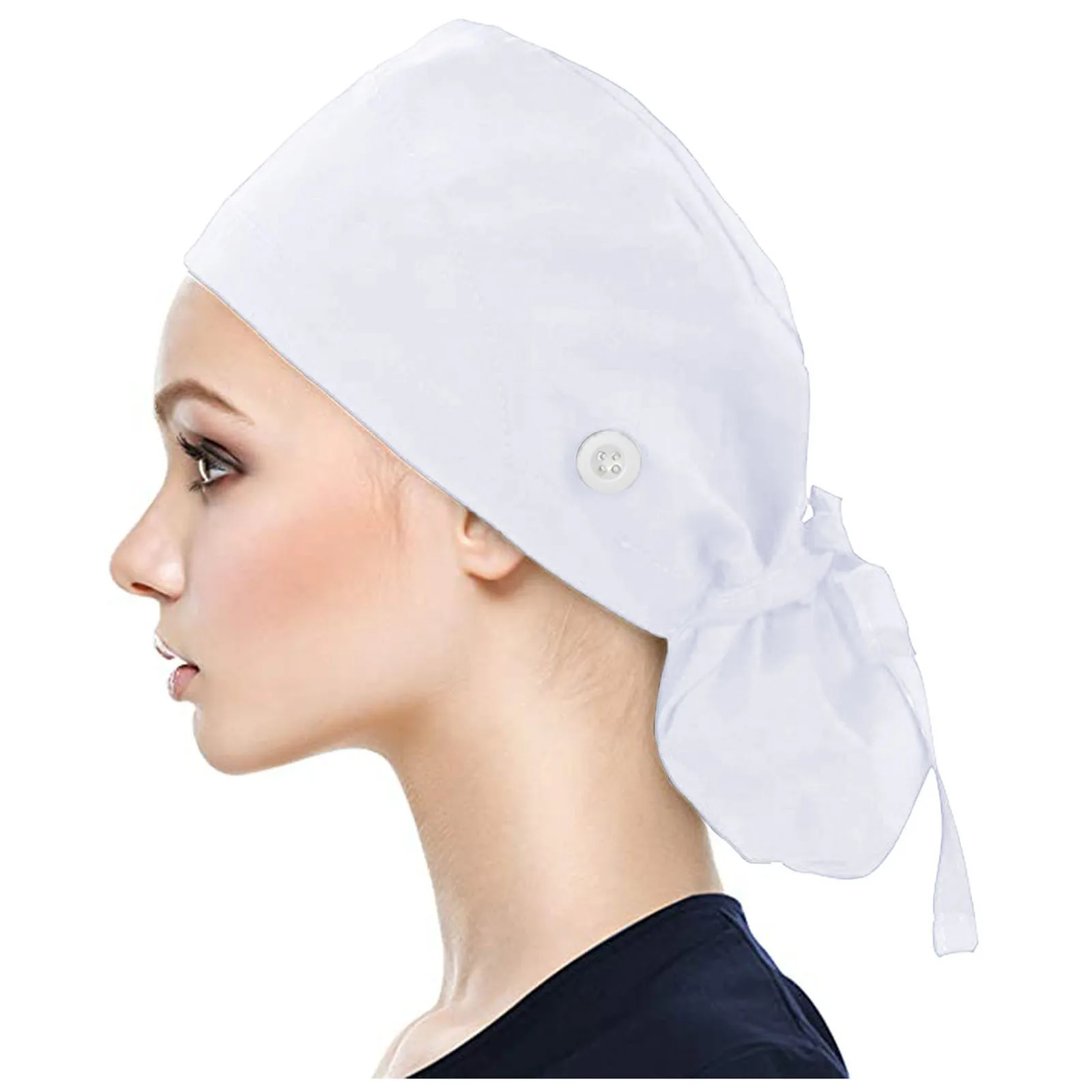 Scrub Cap With Buttons Bouffant Hat 